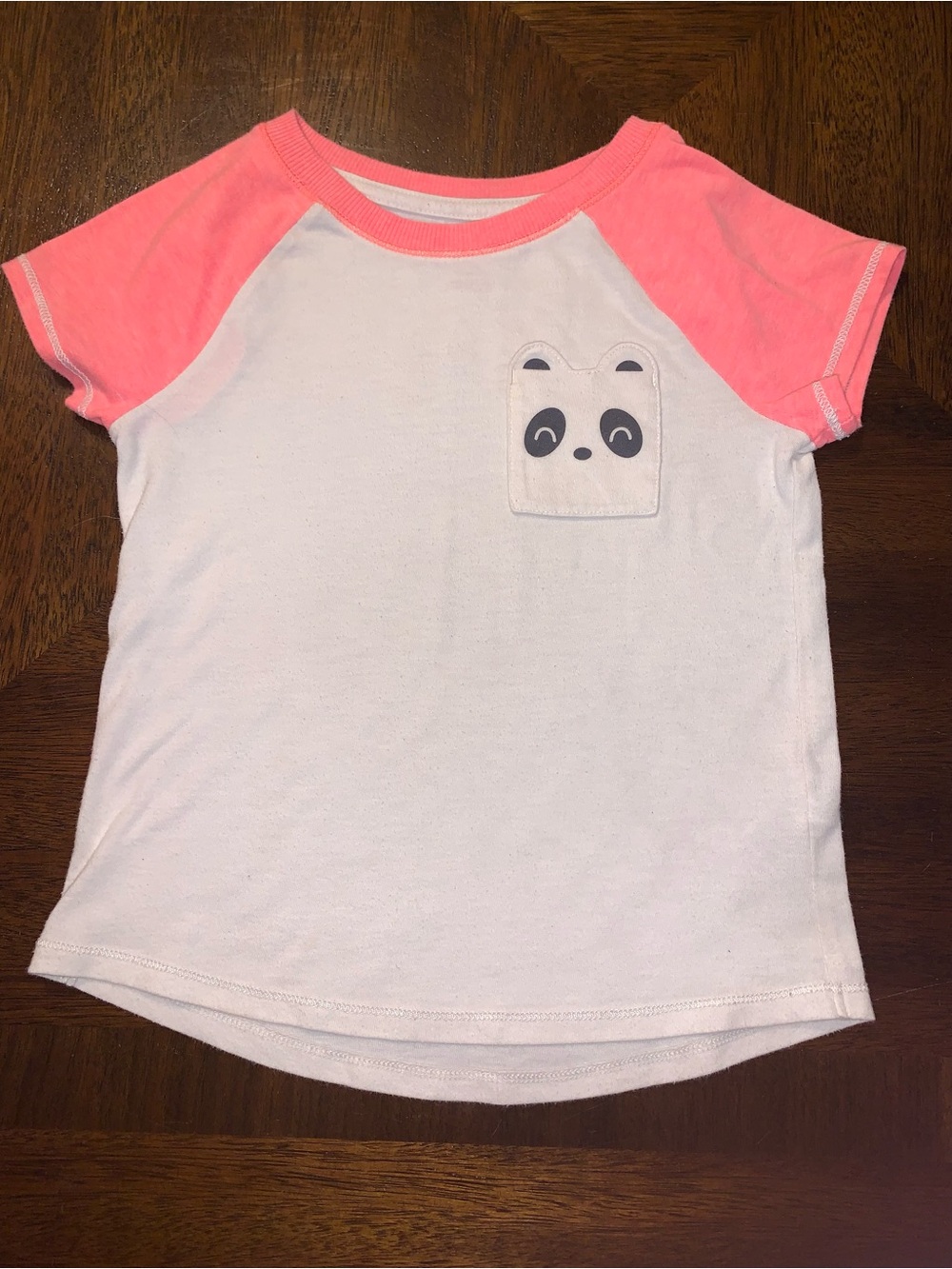 Cat & Jack White Tee with Coral Raglan Sleeves and Panda Pocket